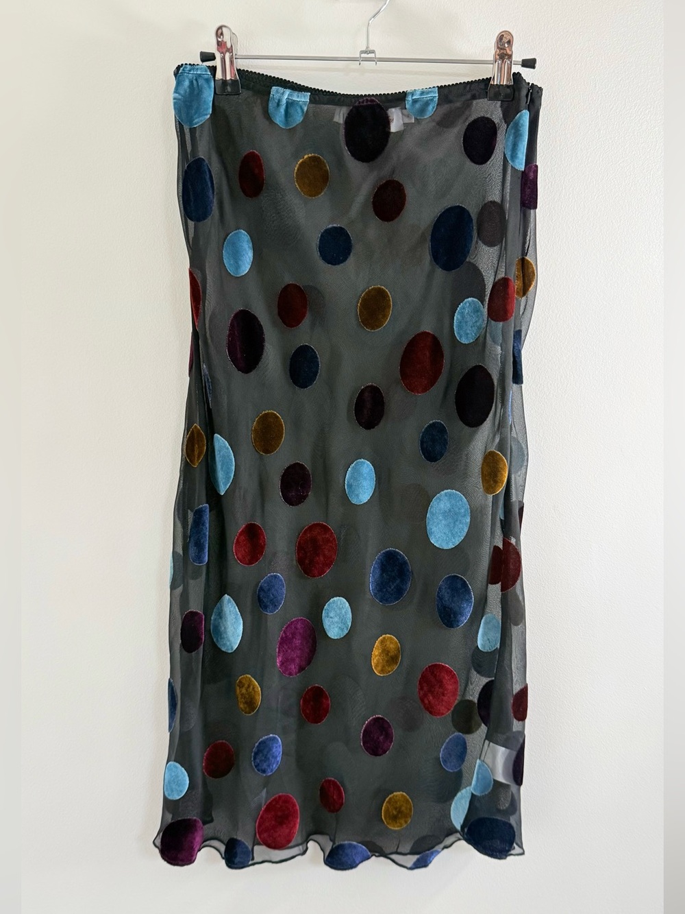 Anthropologie Lisa Says Gah Black Mesh Skirt with Velvet Polka Dots - Picture 3 of 7